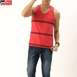 Camiseta sin Mangas a Rayas Rojas para Hombre, Cuello Redondo, Informal, Transpirable, de Algodón Tejido, Ropa Deportiva - Product Image 1