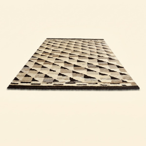 Tapis en laine DECORDEC marron chocolat ivoire taupe, motif géométrique mosaïque, motif triangulaire abstrait, antidérapant, écologique, pour salon - Product Image 2