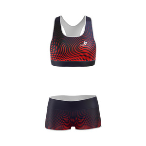 Conjunto de Yoga de 2 Piezas de Tela Inteligente Ligera Personalizada, Top Corto con Cuello Redondo y Pantalones Cortos de Cintura Media, Cintura Elástica, Ropa Deportiva Elástica - Product Image 2
