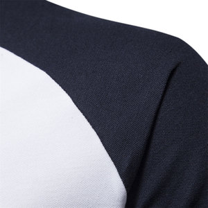 <b>Men</b> <b>White</b> Raglan <b>Sleeve</b> T-<b>Shirt</b> With Navy Contrast Trim Stand Collar Casual Fit Knitted Solid Color <b>Short</b> <b>Sleeve</b> Regular Length - Product Image 6