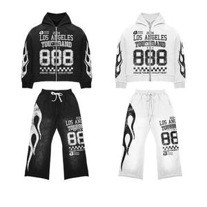 Oem Custom Men'S Two-Piece Lightweight 100% Organic Cotton Casual Sweatsuit <b>Set</b> Rhinestone Fashion <b>Sweatpants</b> and Printed Hoodie - Product Image 3