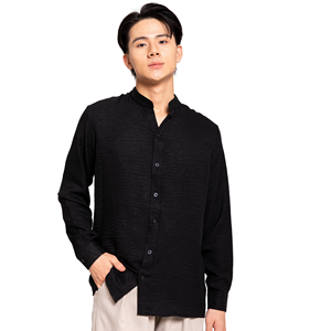 Chemises décontractées pour hommes à manches longues, col mandarin, bouton unique, séchage rapide, personnalisables en gros (ODM), en polyester/coton tissé 160g - Product Image 2