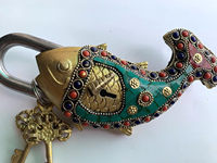 Cadenas en laiton plaqué, motif poisson d'art populaire, avec clé, design métallique vintage, logo personnalisé, haute qualité pour la décoration intérieure et les cadeaux