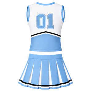 Ensemble d'uniforme de cheerleading bleu clair, haut sans manches à col en V, jupe plissée, pour équipe sportive, performance de danse, entraînement et compétition - Product Image 2