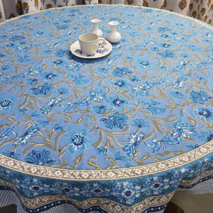 Premium Artisan Cotton Round <b>Table</b> <b>Cover</b> Blue Floral Printed Indian Block Print Pattern Reusable Customized Dining <b>Table</b> Linen - Product Image 1