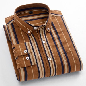 Chemise habillée à manches longues rayée pour homme, col rabattu, 100 % coton, chemise de travail à motifs boutonnée - Product Image 1