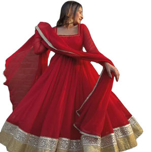 Kurta Anarkali/Salwar Kameez de Manga Larga con Efecto Floral, Especial para Eventos de Compromiso Nupcial, de SHREE INDIAN EXPORTS - Product Image 1