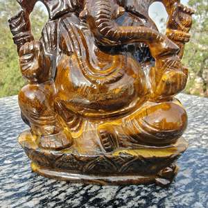 Estatua de Ganesha Tallada a Mano en Ojo de Tigre Amarillo, Figura Religiosa, Diosa Hindú, Decoración para el Hogar - Product Image 3