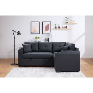 Divano letto componibile Donovan 84.5"W in tessuto PVC nero con caricatore USB, portabicchieri e braccioli contenitore - Product Image 4