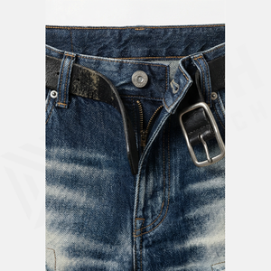 Jean en denim déchiré et délavé coupe droite pour homme, taille haute, coupe slim, en coton, style décontracté automne - Product Image 5