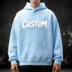 Light Blue Oversized <b>Men</b> Hoodie 100% Cotton Pullover Hooded <b>Sweatshirt</b> Unlined Regular Length Streetwear - Product Image 3