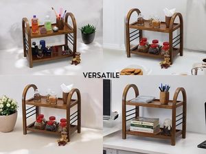 Organizador de Almacenamiento de Bambú de 2 Niveles, Estante de Madera para Cocina, Baño, Oficina, Escritorio, Encimera - Product Image 4