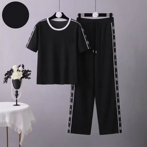 Conjunto de Dos Piezas para Mujer, Top de Manga Corta con Cuello de Lazo, Tejido de Viscosa/Poliéster, Pantalones Anchos hasta la Rodilla, para Uso Diario - Product Image 5