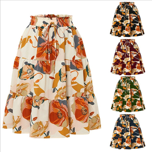 OEM 2026 New Arrival Custom Women Floral Print <b>Elastic</b> Waist Drawstring A-line <b>Skirt</b> Made By TRIOTAKE INDUSTRY - Product Image 1