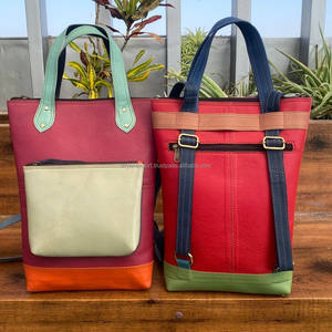 Sac à dos à couches convertible en cuir recyclé avec poignées en cuir coloré sac fourre-tout avec poche et fermeture éclair - Product Image 5