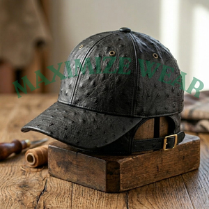 Custom Luxury Real Sheepskin Leather Baseball Cap | Two-Tone Blue & Black Genuine Leather <b>Dad</b> <b>Hat</b> | Premium Adjustable Sports - Product Image 4