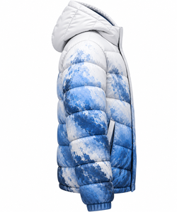 Men's Blue <b>White</b> Printed Hooded <b>Puffer</b> <b>Jacket</b> Windproof Winter Coat Zipper Closure Casual Regular Fit Thick Polyester Shell - Product Image 3