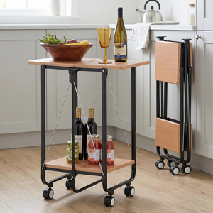 Carrito de Bar Plegable de Hierro Moderno con Superficie de Madera, Diseño Multifuncional y que Ahorra Espacio, Fácil de Montar, para Uso en el Hogar y la Cocina - Product Image 1