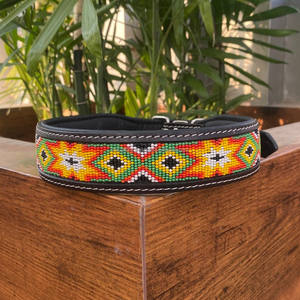 Collier de chien rembourré en cuir taillé à la main à motif occidental Colliers pour animaux de compagnie perlés en cuir véritable Produits en vrac doux et durables - Product Image 2