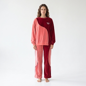 Conjunto Deportivo de Terciopelo Bordado para Mujer, Sudadera con Cuello Redondo y Bloques de Color, Pantalones, Ropa Casual de Invierno Personalizada - Product Image 5