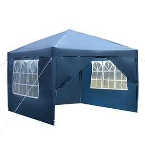 Tenda Pieghevole Blu 3x3m Impermeabile ad Angolo Retto con Due Porte e Due Finestre - Product Image 2
