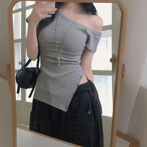T-shirt long d'été 100 % coton de haute qualité pour femme, couleur unie, doux, décontracté, coupe oversize, crop top - Product Image 2