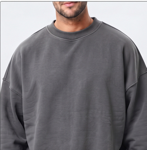 Men's Oversized Solid 100% Cotton Fleece Waterproof Windproof Lined Long Sleeve Pullover Drop Shoulder Winter Sweatshirt - Product Image 4