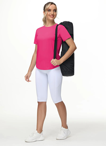 Camiseta Deportiva Ecológica, Transpirable y Elástica, Cuello Redondo, Color Rosa Intenso, para Mujer, Corte Ajustado, Camiseta de Fitness - Product Image 6