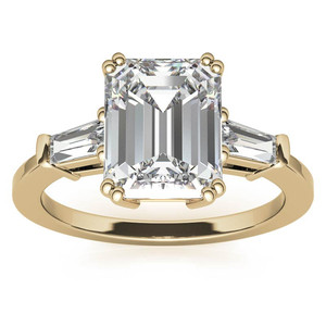 Anillo solitario de oro de 18k para damas con diamante cultivado en laboratorio de corte esmeralda y diamante cultivado en laboratorio con corte baguette, anillo de compromiso para mujeres. - Product Image 3