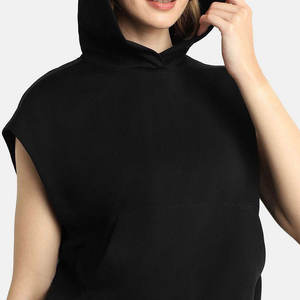 Fashion Women's Cropped Sleeveless Pullover Hoodie Wholesale Custom 100% Cotton Fleece Sleeveless Hoodie for Running and Fitness - Product Image 4