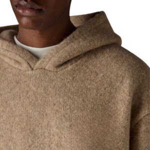 Sudadera con Capucha de Punto Bouclé Beige, Corte Holgado, Suave y Cómoda, Ropa de Invierno con Bolsillo Canguro y Capucha con Cordón Ajustable para Hombre y Mujer - Product Image 3