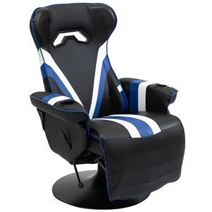 Sedia da gioco reclinabile in stile Racing con supporto lombare e portabicchieri in nero/bianco/blu - Product Image 1