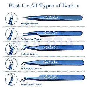 Ensemble de pinces à cils en acier inoxydable 5 pièces, pointes droites/courbées/en forme de L, durables, prise en main parfaite pour les cils - Product Image 3