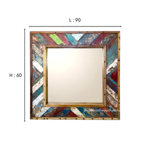 Handcrafted Rustic Eco-Friendly Durable Thick <b>Wall</b> <b>Mirror</b> Patchwork Reclaimed Boat Wood Original Color Living Room Bedroom Villa - Product Image 1