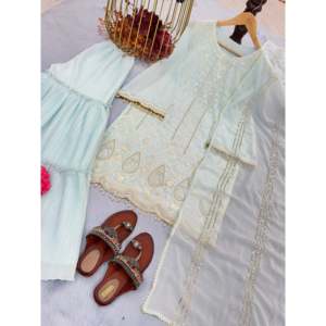 Conjunto de ropa de fiesta de Dupatta elegante y Top elegante Plazzo de diseñador para mujer - Product Image 2