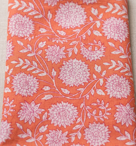 Wholesale Handmade Hand Block Print 100% Cotton Square Napkin Floral Orange <b>Pink</b> Reusable Soft <b>Table</b> Linen Wedding Party - Product Image 2