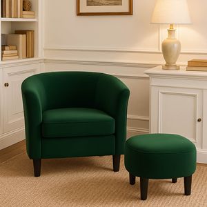 Fauteuil barillet moderne en velours vert avec ottoman, chaise d'appoint contemporaine pour salon - Product Image 6