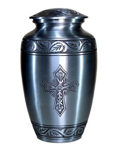 Urne funéraire classique en acier inoxydable en forme de larme avec motif croix, hermétique - Product Image 5