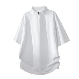 T-shirt court pour homme, noir, col montant, fermeture éclair sur la manche, coupe droite, sportif, en polyester/coton 180g, séchage rapide, tricoté, couleur unie - Product Image 5