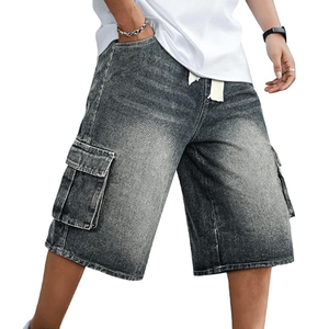 Shorts de Mezclilla para Hombre, Estilo Vintage, Azules, Sueltos, Lavado Claro, Cintura Alta, Pierna Ancha, con Bolsillo Cargo, Jeans de Alta Calidad - Product Image 2