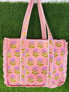 Bolso Tote Grande Acolchado de Algodón de Calidad de Exportación con Volantes Estilo Bohemio y Cremallera, Hecho a Mano, de Moda, para Hombro, Venta al por Mayor, Fabricante - Product Image 3
