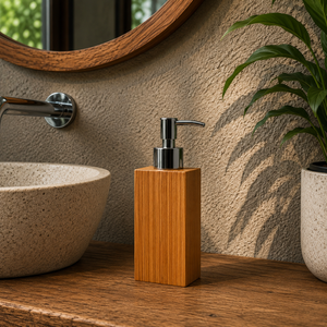 ARTERRA Distributeur de savon de luxe écologique et durable pour salle de bain, en bois de teck, flacon de lotion liquide pour les mains, pompe en acier inoxydable, étanche - Product Image 5