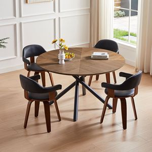 Tavolino da Caffè Rotondo in MDF Noce 53.14 con Funzioni per Tè e Relax, Montaggio Facile, Gambe Incrociate e Base in Metallo - Product Image 5