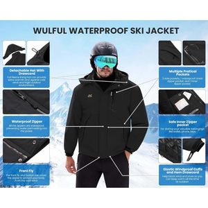 Abrigos de Invierno para Hombre 2025, Chaqueta de Esquí Impermeable con Capucha, Cortavientos Cálido para Invierno - Product Image 6