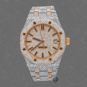 Montre de mode et d'affaires classique et élégante, bicolore blanc et rose, avec chiffres arabes, entièrement sertie de moissanite, mouvement à quartz en verre octogonal - Product Image 1