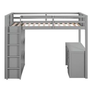 Letto a soppalco moderno per bambini, con scaletta, mensole e scrivania, in legno massello grigio, stile semplice, con funzioni di archiviazione, per camerette dei più piccoli - Product Image 5