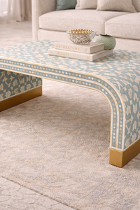 WOODEN ARTISTIC Modern Luxury Bone Inlay Coffee <b>Table</b> with Marble <b>Top</b> Wooden Frame Living Room Storage Ottoman - Product Image 3