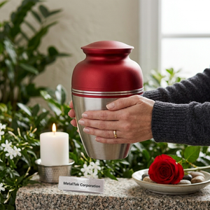 Classic Two Tone Brass Cremation Urn for Human Ashes Red & Gold Funeral Memorial Urns Metal Burial Keepsake Decorative <b>Jars</b> Urns - Product Image 4