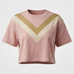 Ladies <b>Blouse</b> Cotton Plain Short Sleeve Stretchable Apparel Women Cropped Tees Activewear Breathable Customized Color - Product Image 1