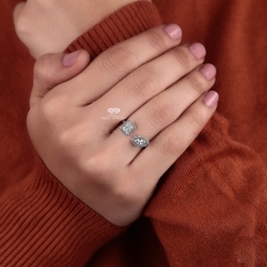 Anillo de Oro Amarillo de 14K con Diamantes Cultivados en Laboratorio Toi Et Moi, Corte Marquesa y Radiante, Doble Halo, Joyería Nupcial, Fabricante y Proveedor - Product Image 5
